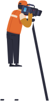 Camera operator on a ladder