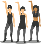 Three performers with an arm raised